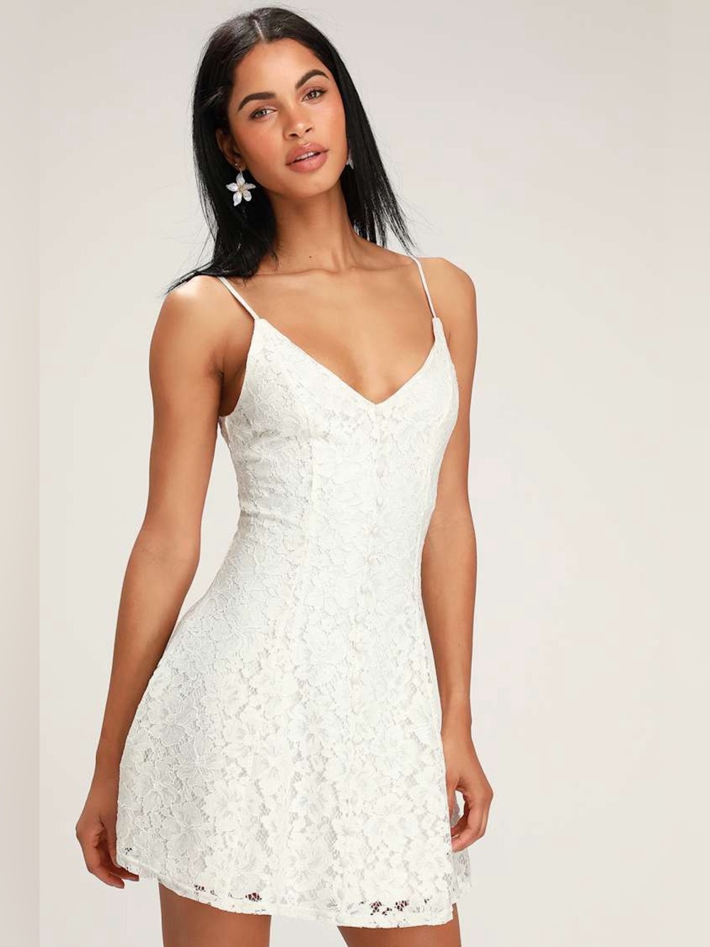 Lulus Easy Love White Lace Skater Dress Sz Small Bridal Wedding Rehearsal Shower